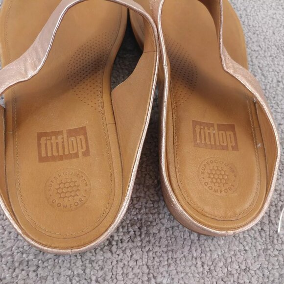 Fitflop Banda Sandal Womens 10 Thong Wedge Leather Comfort Slip On Shoes Pink - Picture 6 of 8